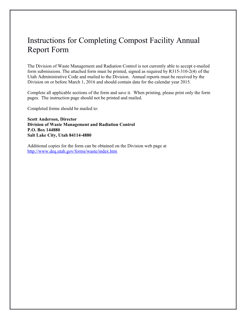 Instructions for Completing Compost Facility Annual Report Form