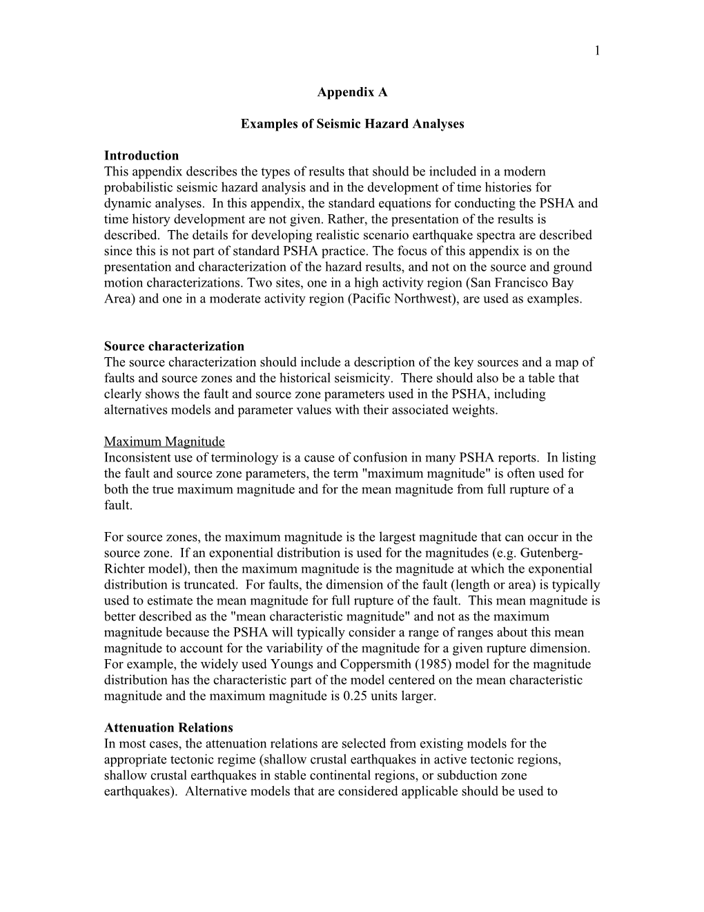 Examples of Seismic Hazard Analyses