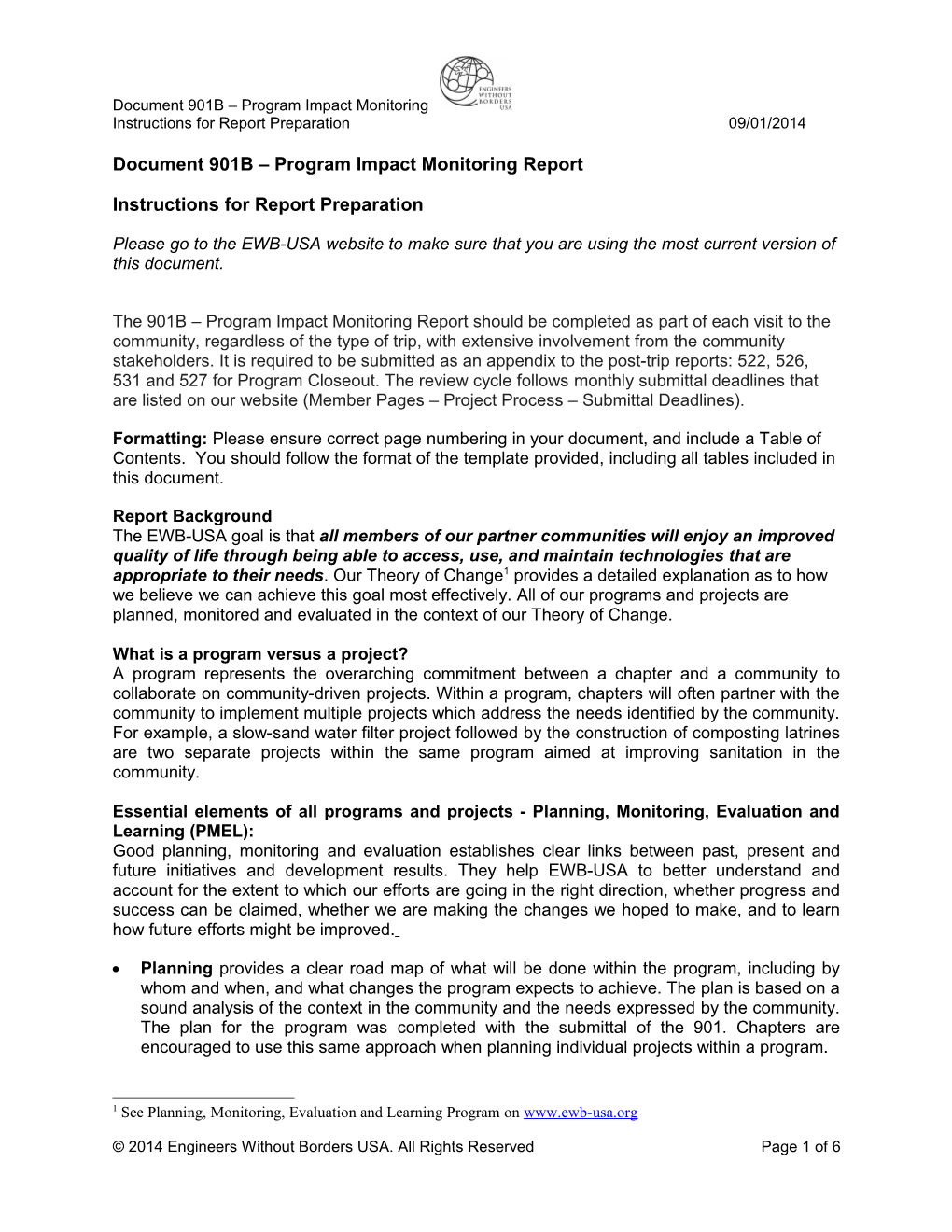 901B Program Impact Monitoring Report 09/01/2014