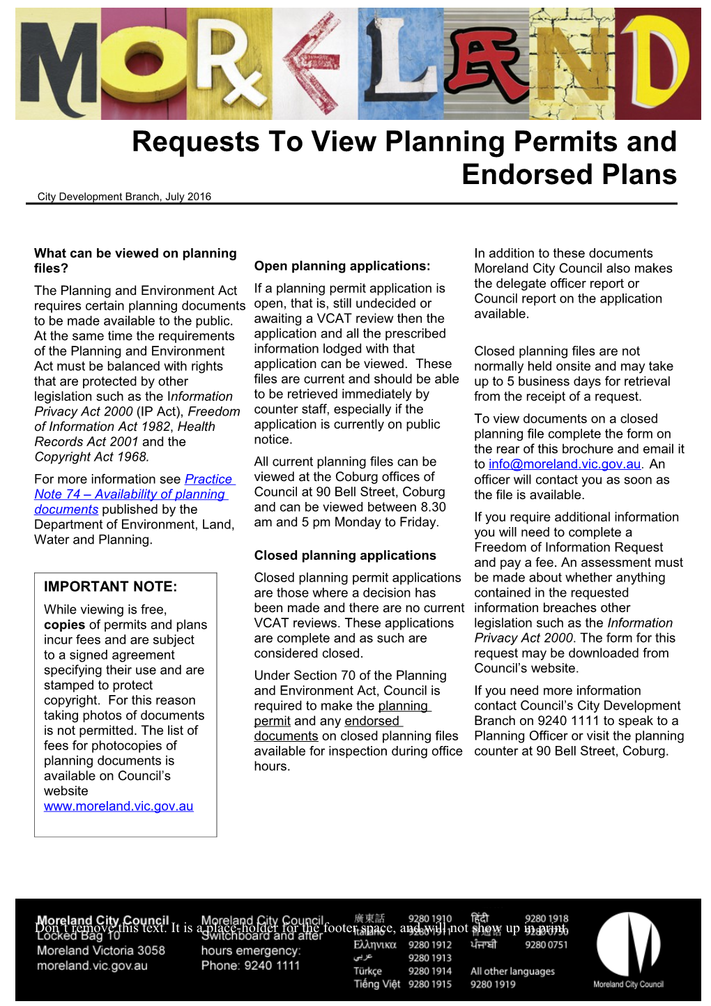 Requests to View Planning Permits Andendorsed Plans
