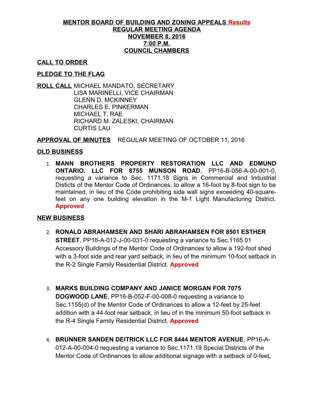 MENTOR BOARD of BUILDING and ZONING APPEALS Results s1