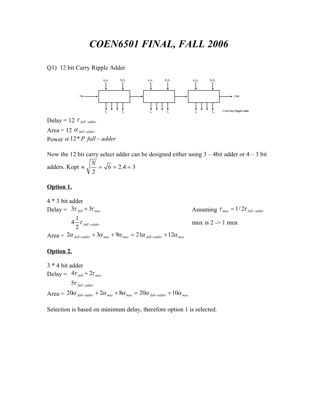 12 Bit Carry Ripple Adder