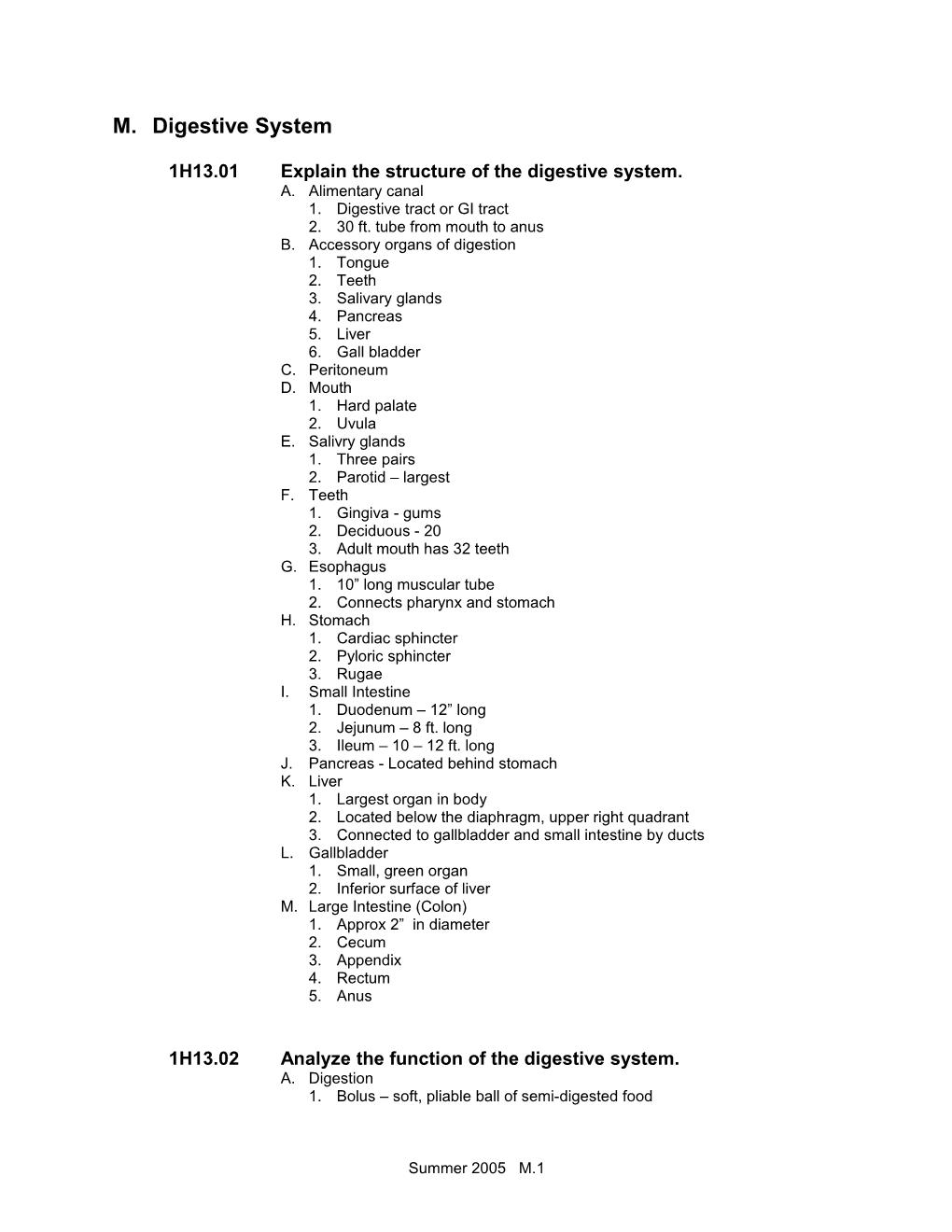 1H13.01 Explain the Structure of the Digestive System