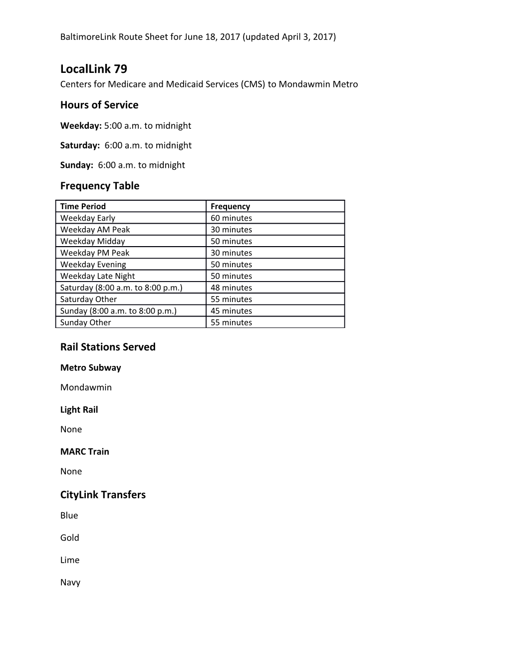 Centers for Medicare and Medicaid Services (CMS) to Mondawmin Metro