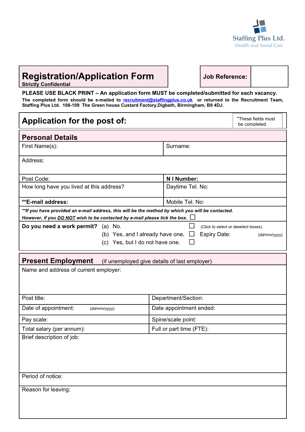 Slough Borough Council Job Application Form
