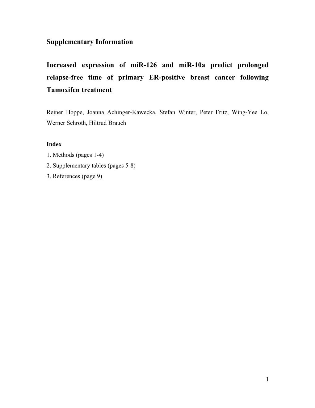 Primary Breast Tumors of Tamoxifen Treated Patients with Recurrence Show Decreased Mir-126