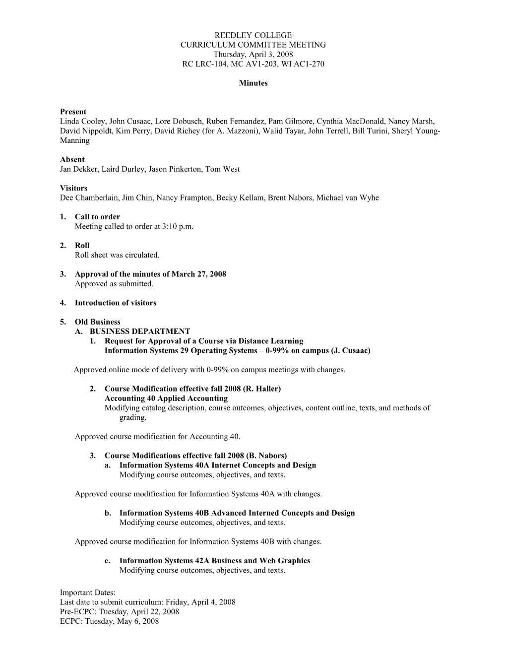 Curriculum Committee Minutes