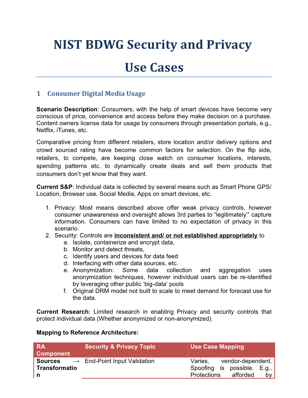 NIST BDWG Security and Privacy