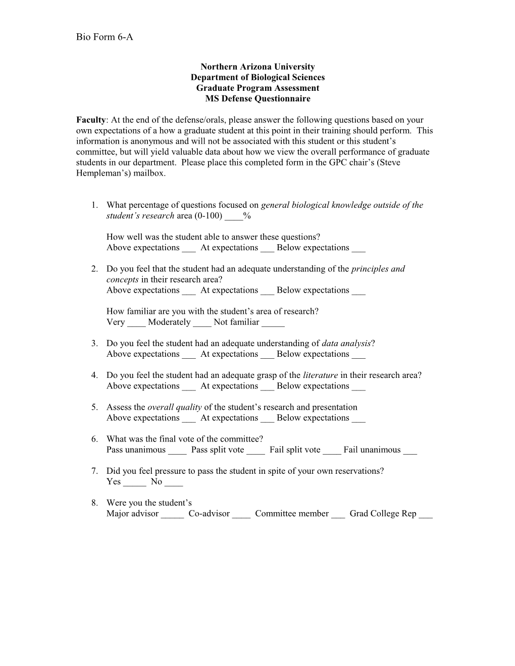 Faculty Questions for Graduate Student Oral Presentations