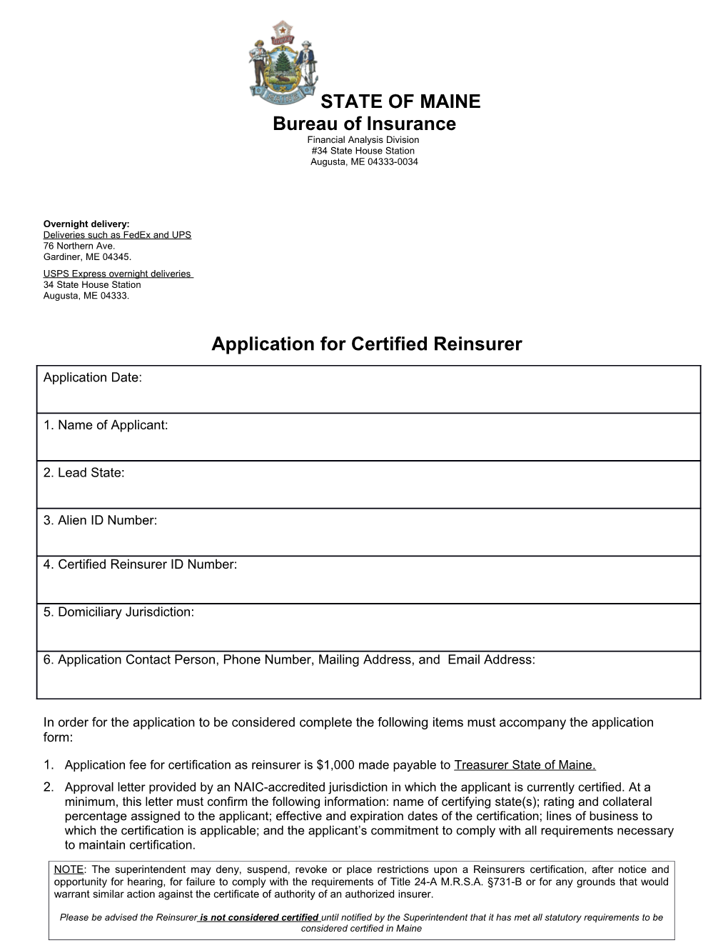 Certificate of Certified Reinsurer