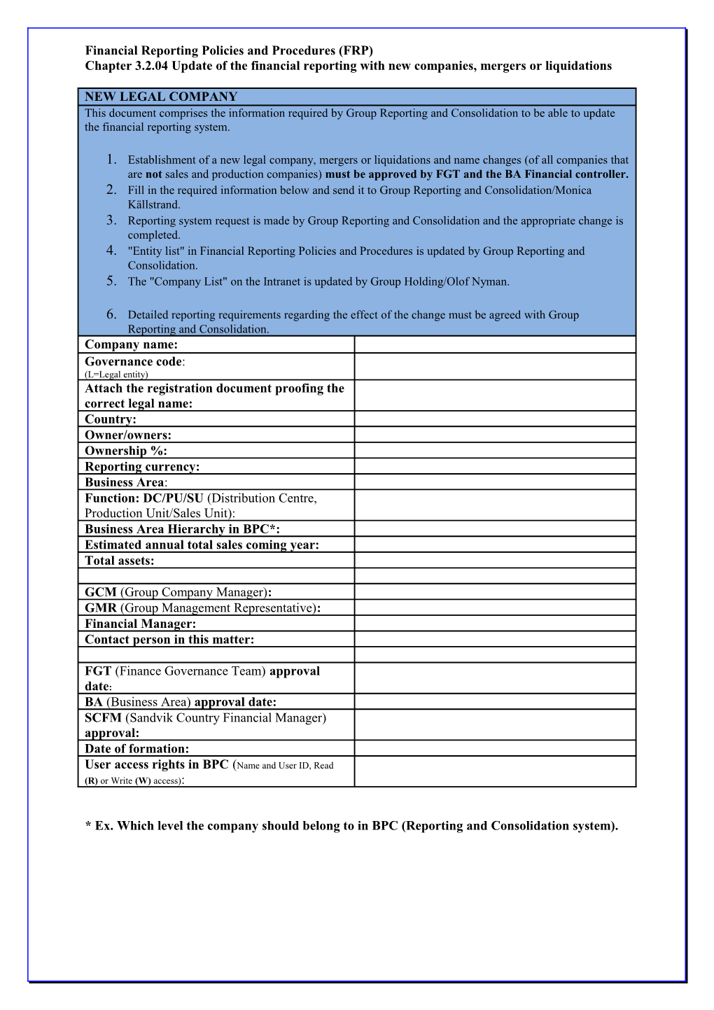 Financial Reporting Policies and Procedures (FRP)