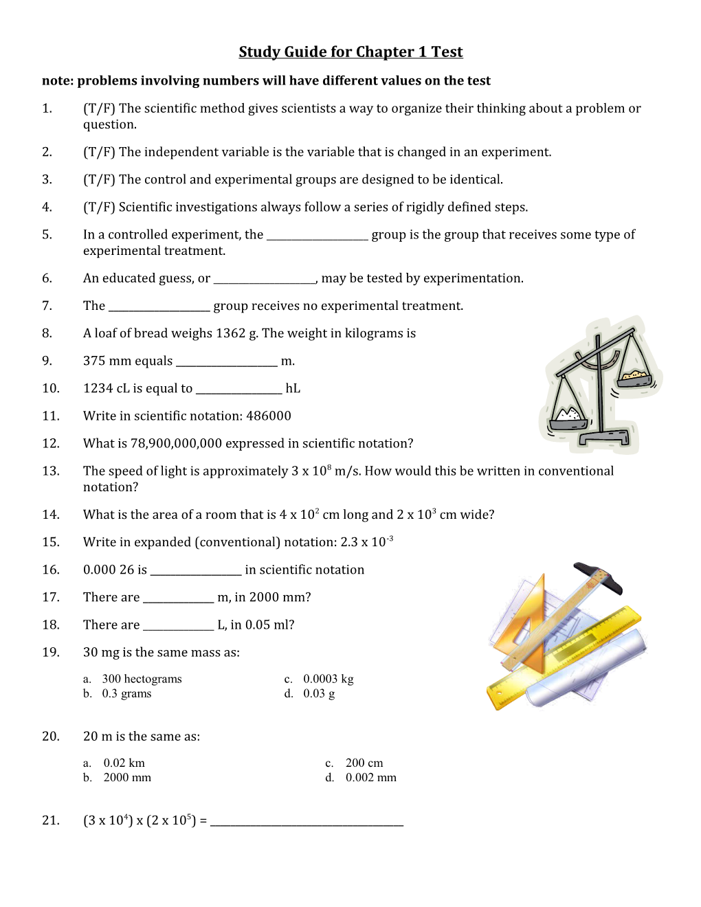 Study Guide for Chapter 1 Test s1