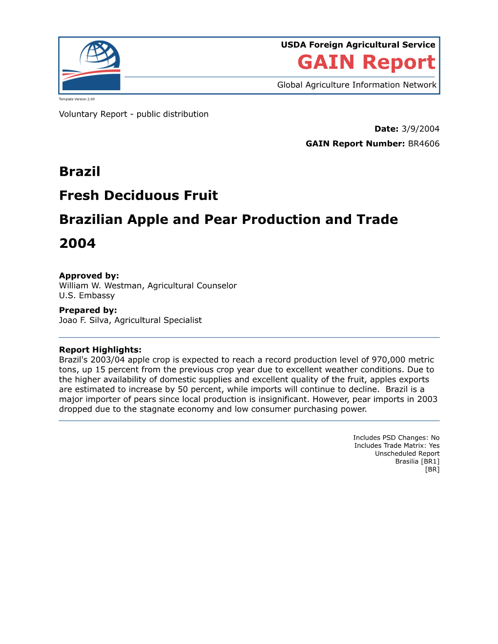 Brazilian Apple and Pear Production and Trade