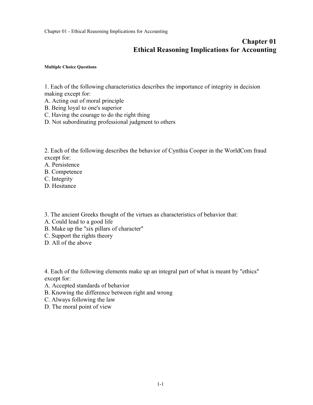 Chapter 01 Ethical Reasoning Implications for Accounting