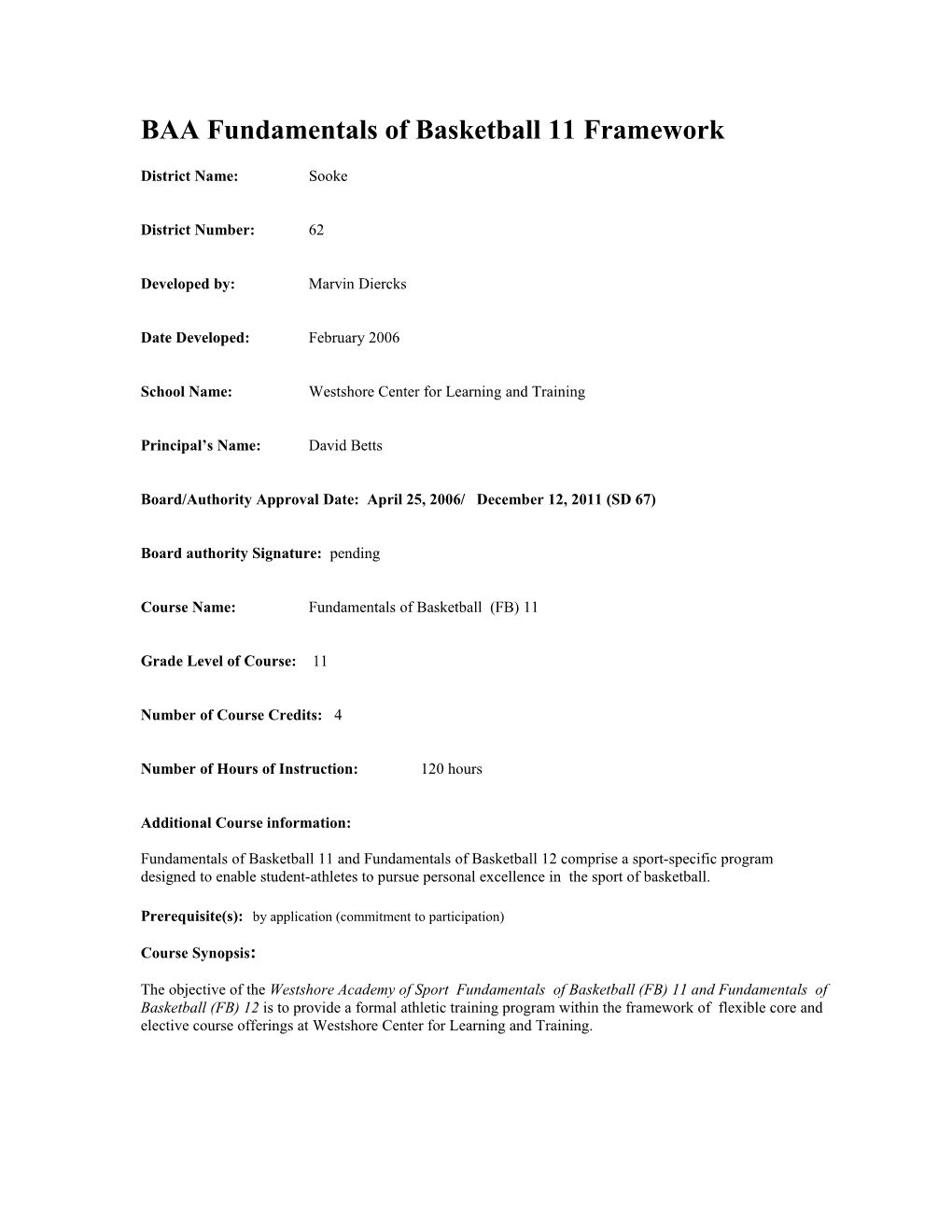 BAA Fundamentals of Basketball 11 Framework