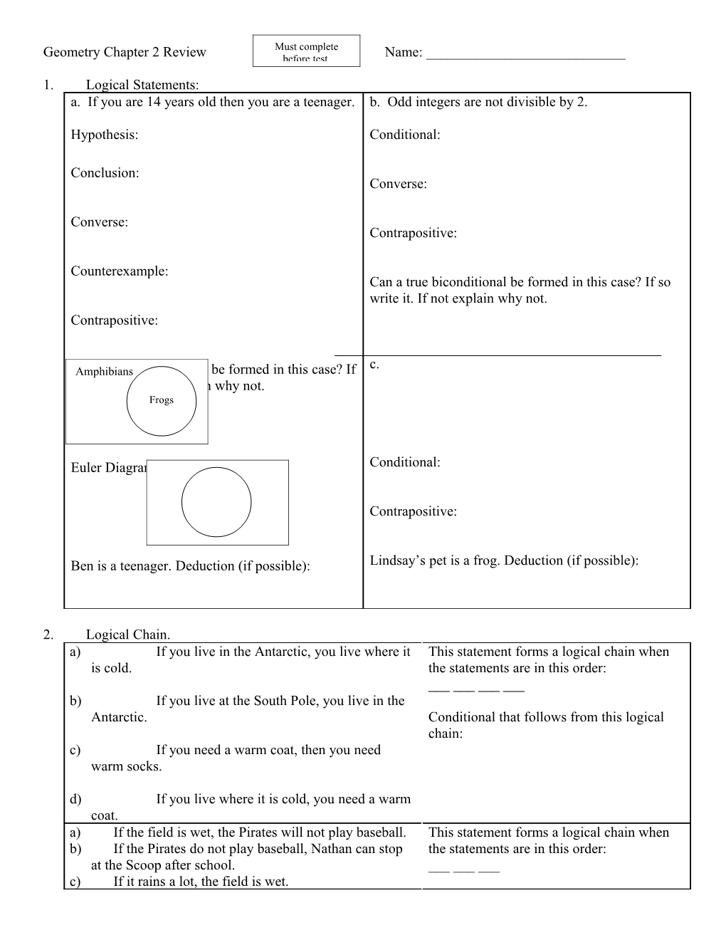 Geometry Chapter 2 Review Name: ______