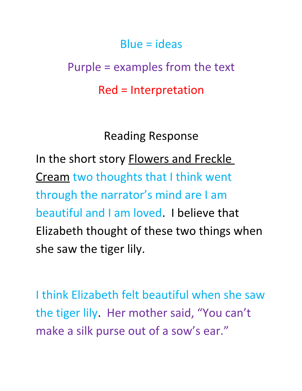 Purple = Examples from the Text