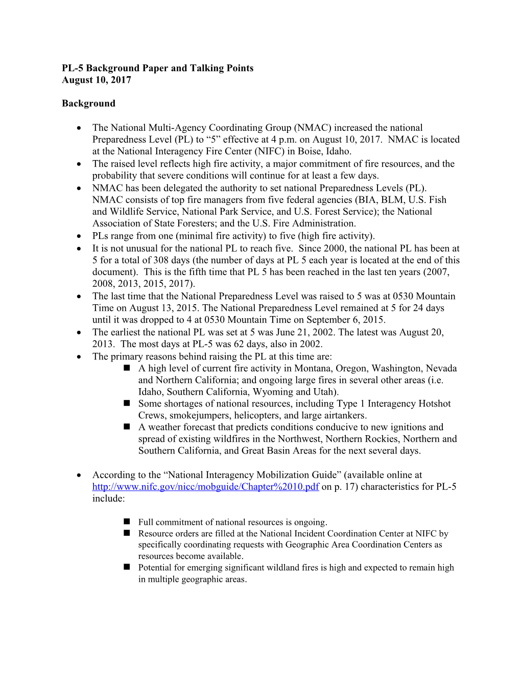 PL-5 Background Paper and Talking Points