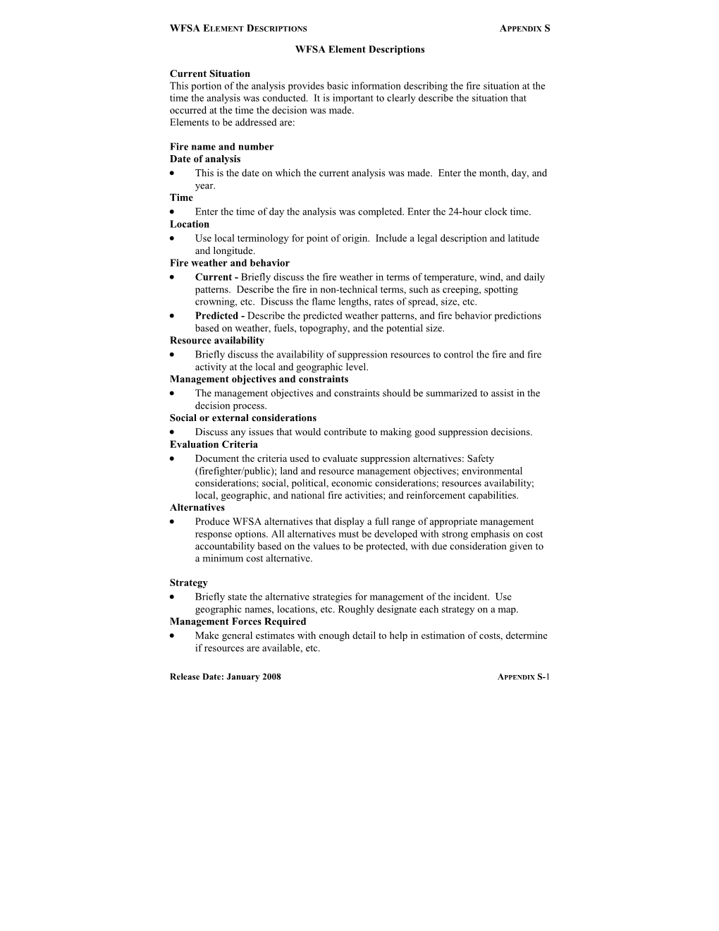 WFSA Element Descriptions Appendix S