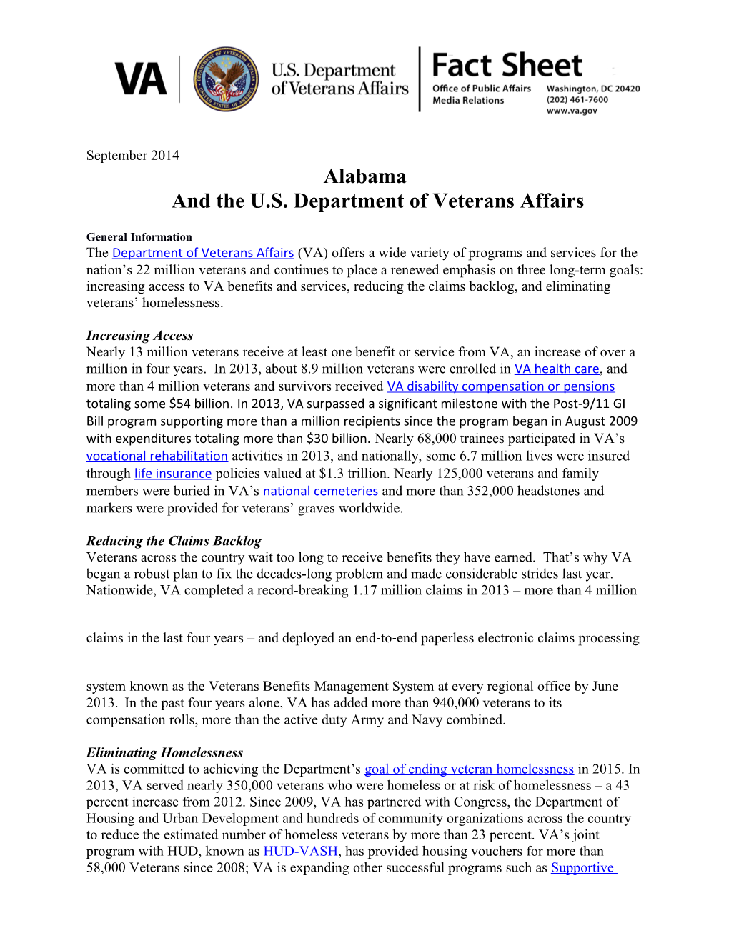 Alabamaand the U.S. Department of Veterans Affairs