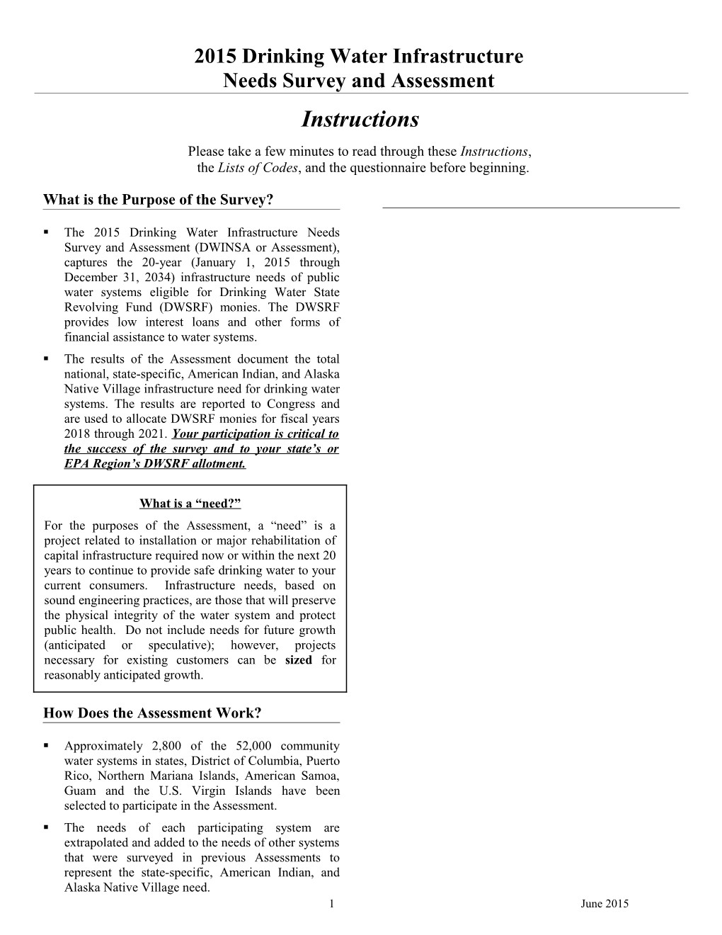 2007 Drinking Water Infrastructure Needs Survey And Assessment Instructions