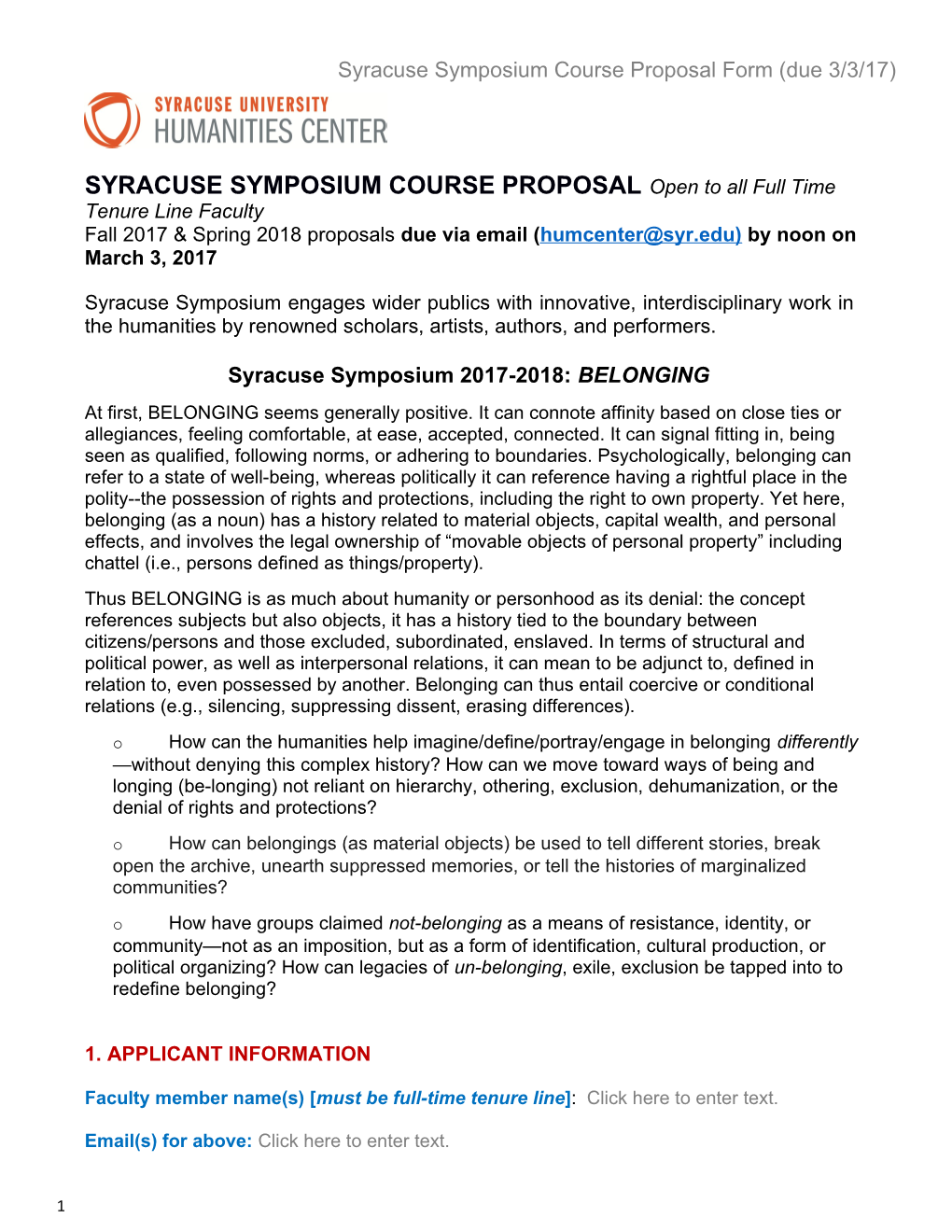 Syracuse Symposium Course Proposal Form (Due 3/3/17)