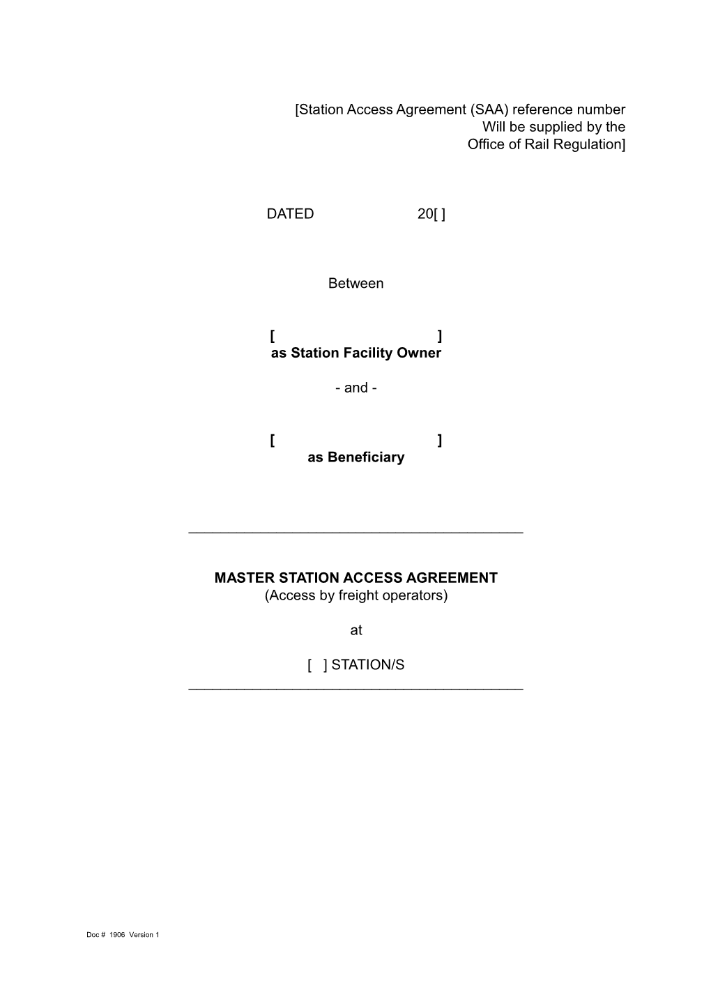 Station Access Agreement (Access by Freight Operators)