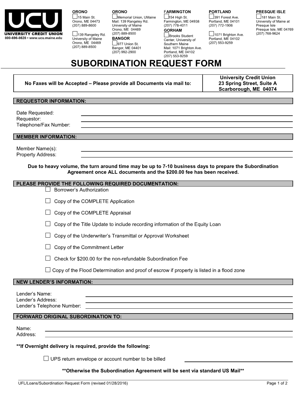 Subordination Request Form