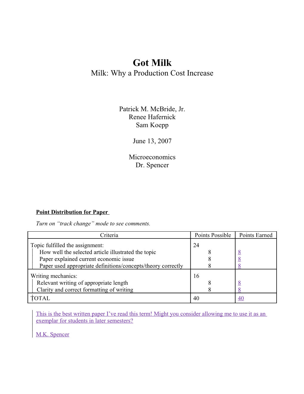 Milk: Why a Production Cost Increase