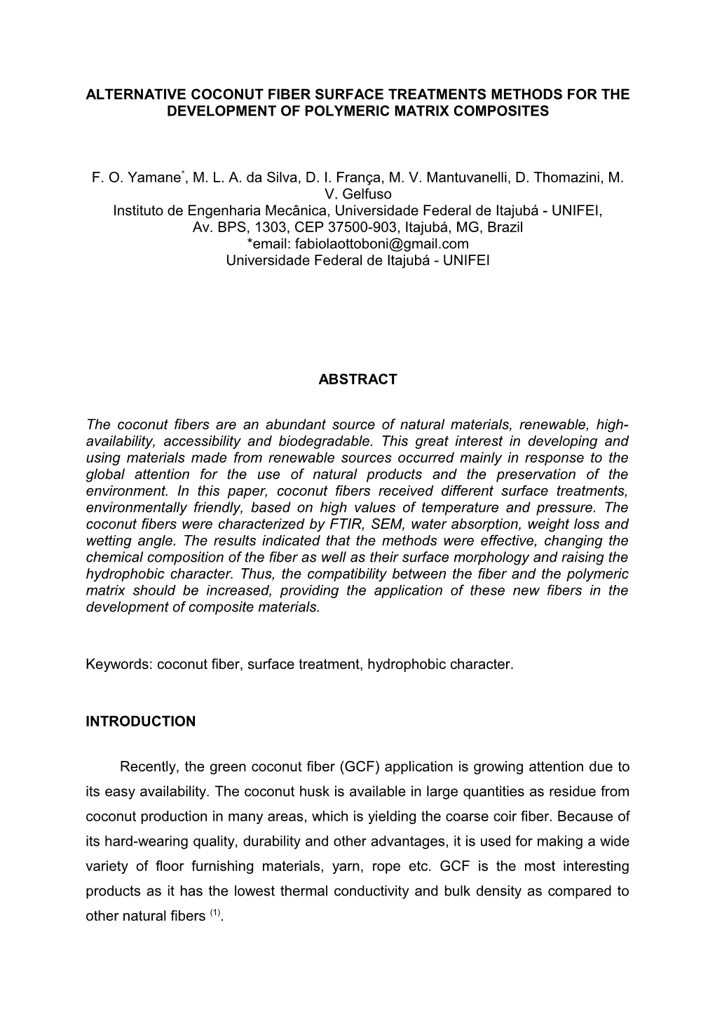 Alternative Coconut Fiber Surface Treatments Methods for the Development of Polymeric