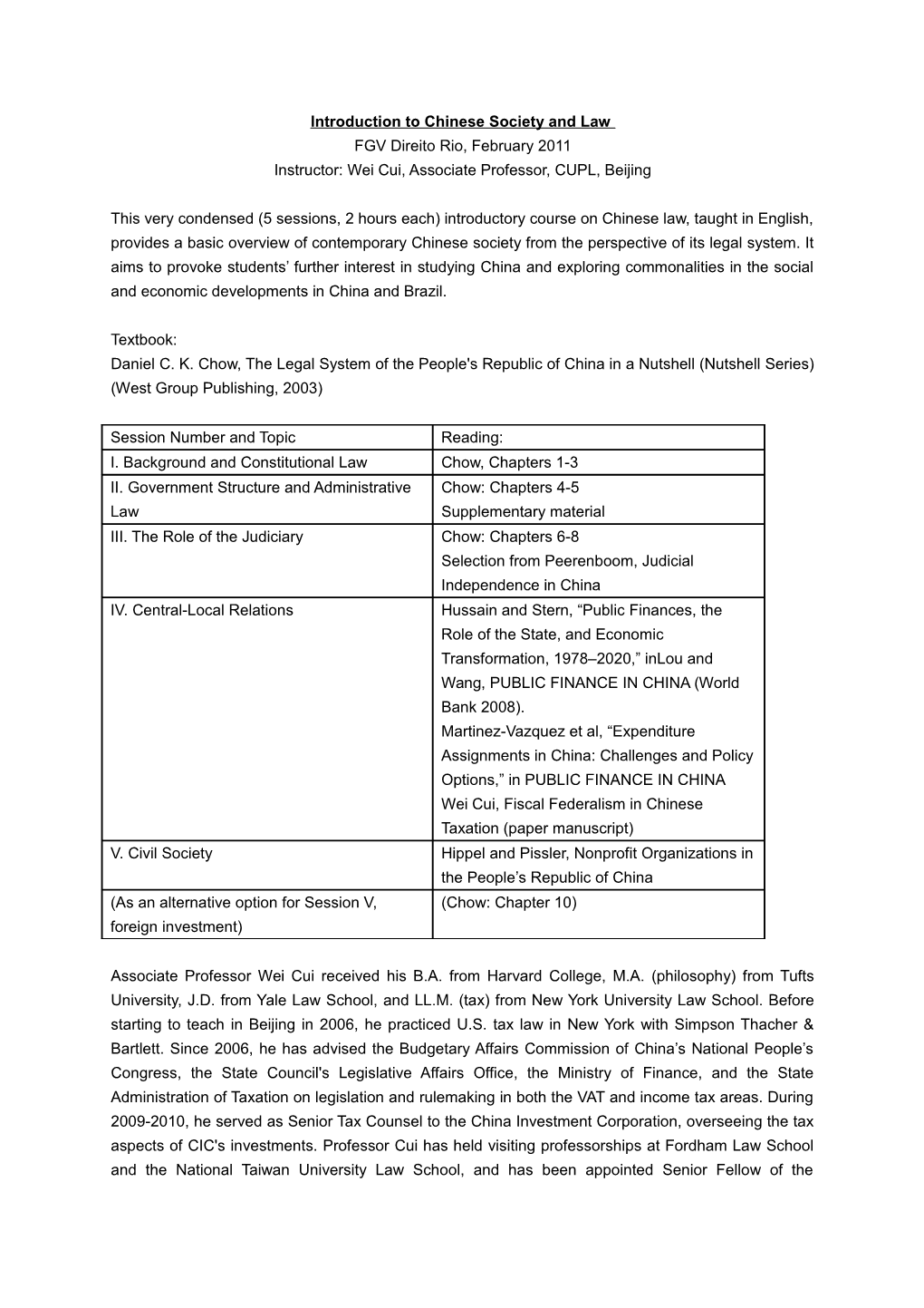 Introduction to Chinese Society and Law