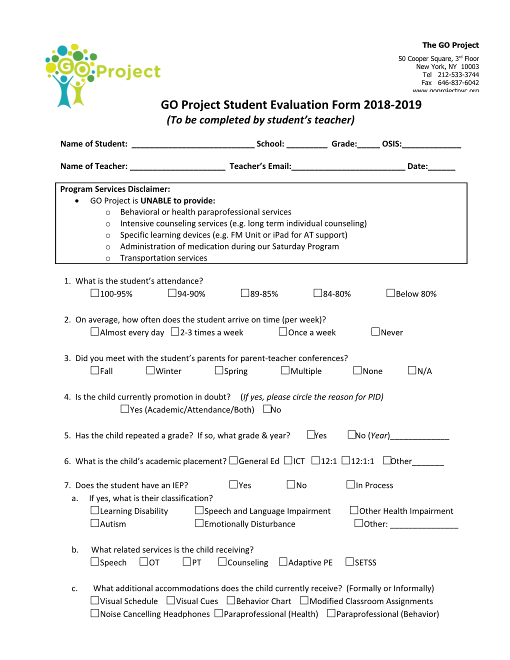 GO Project Student Evaluation Student Name ______
