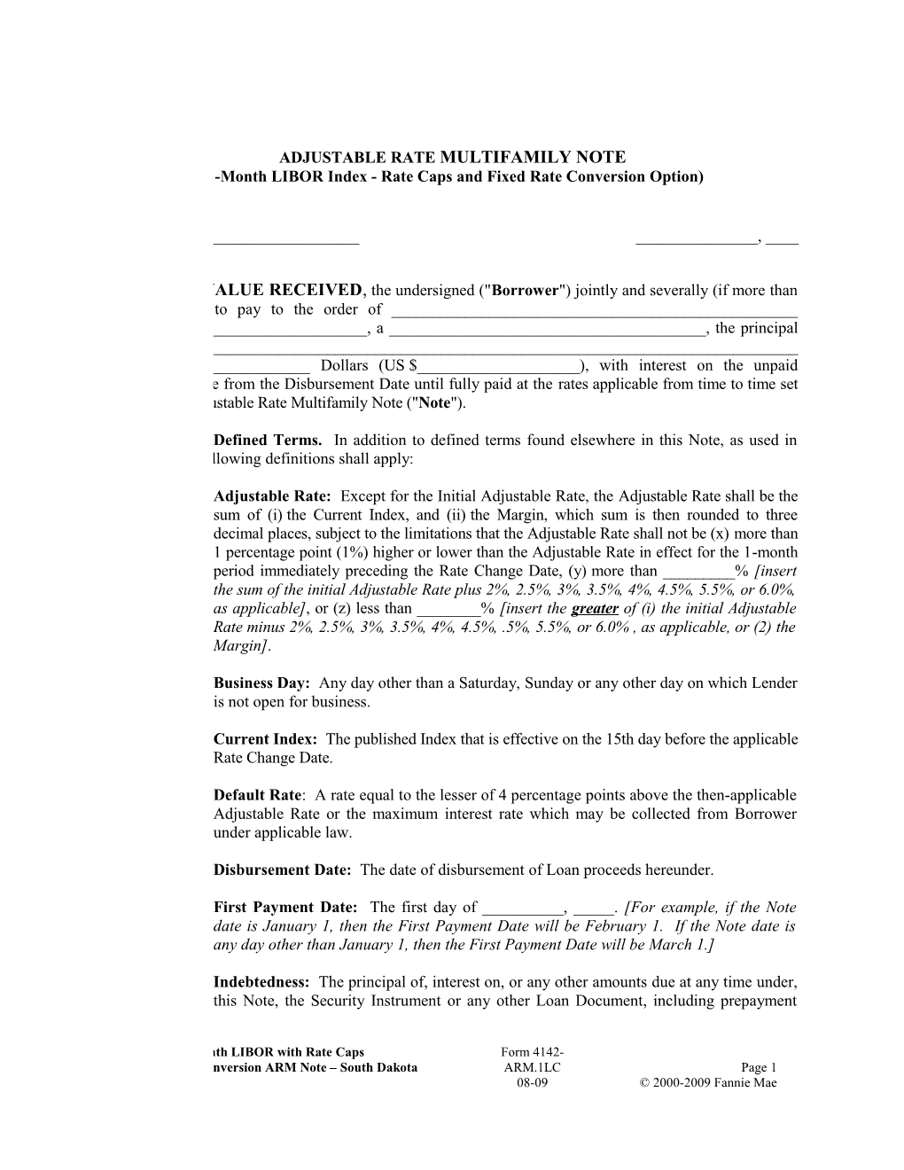 Multifamily Form 4142-ARM1LC South Dakota