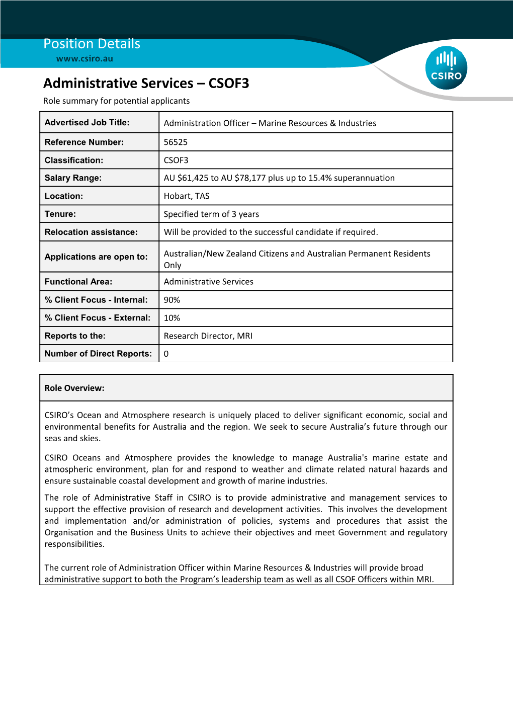 Position Details - Administrative Services - CSOF3