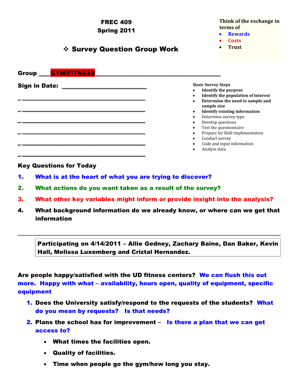 V Survey Question Group Work