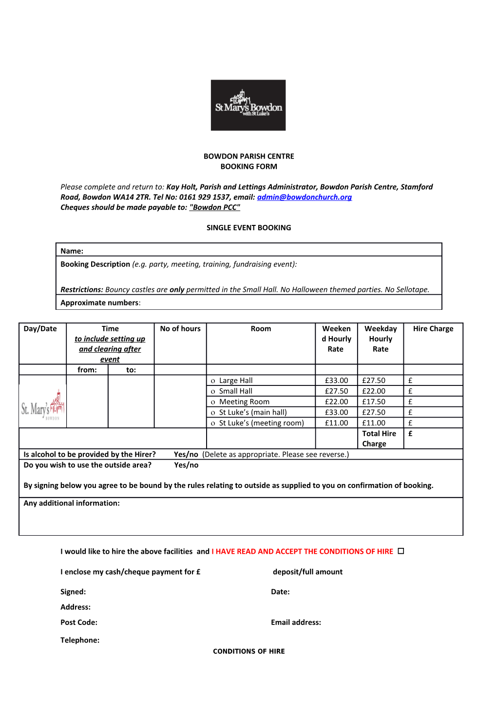 Cheques Should Be Made Payable To: Bowdon PCC