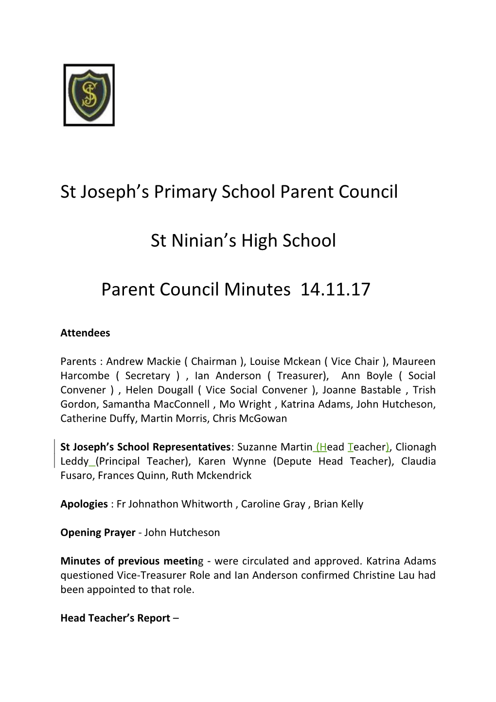 St Joseph S Primary School Parent Council