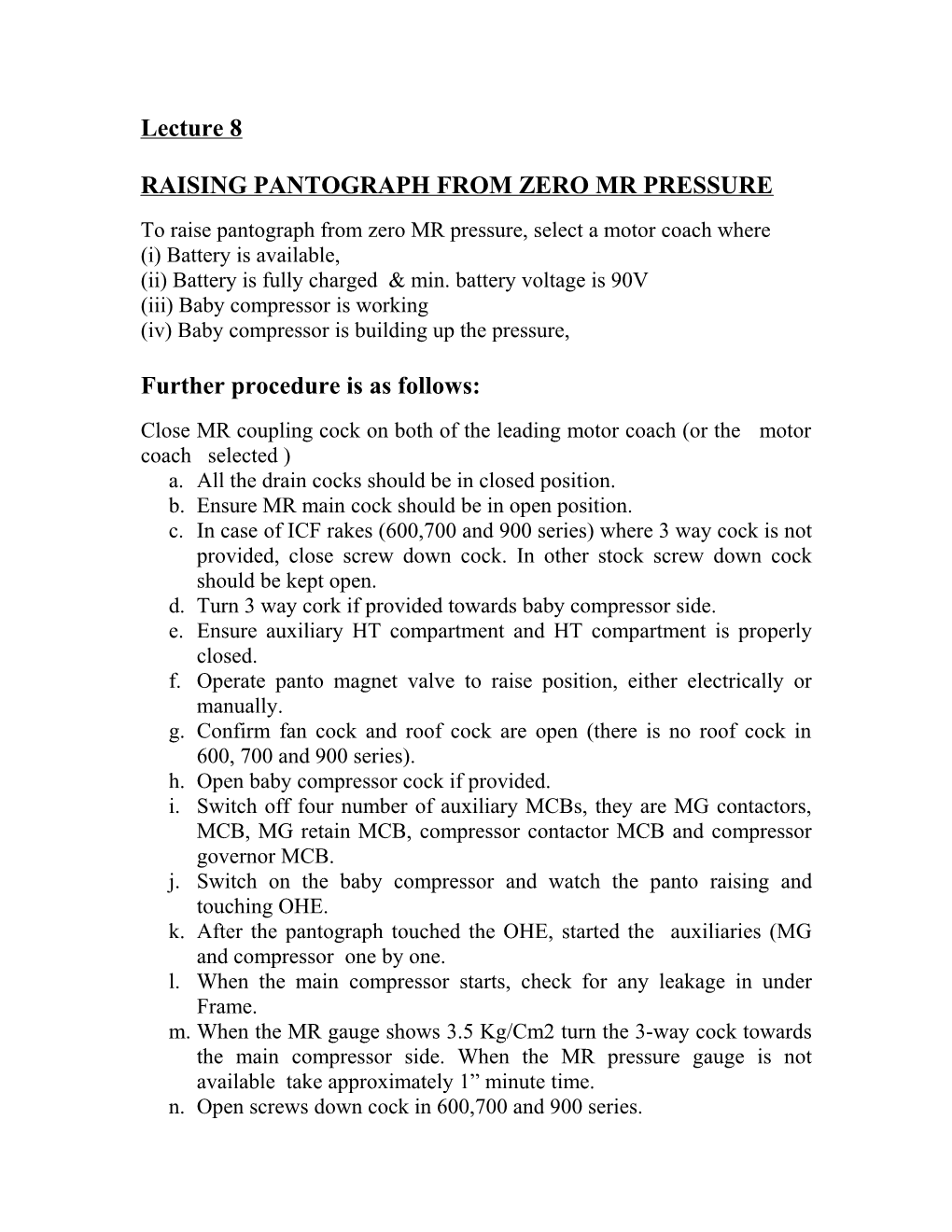 Raising Pantograph from Zero Mr Pressure
