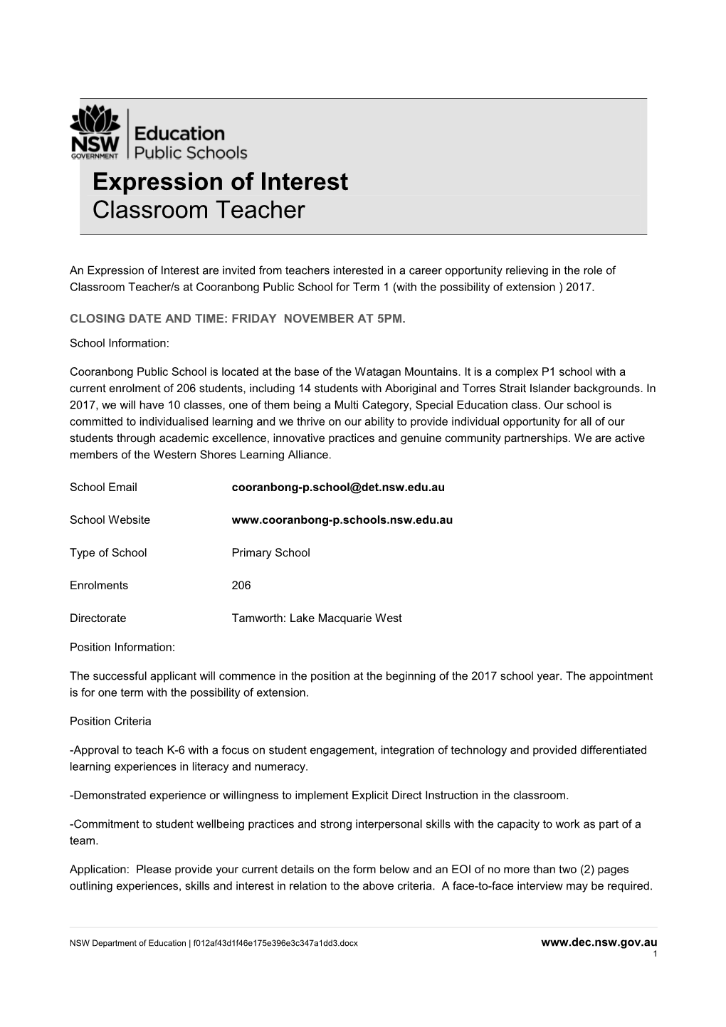 Expression of Interest s16