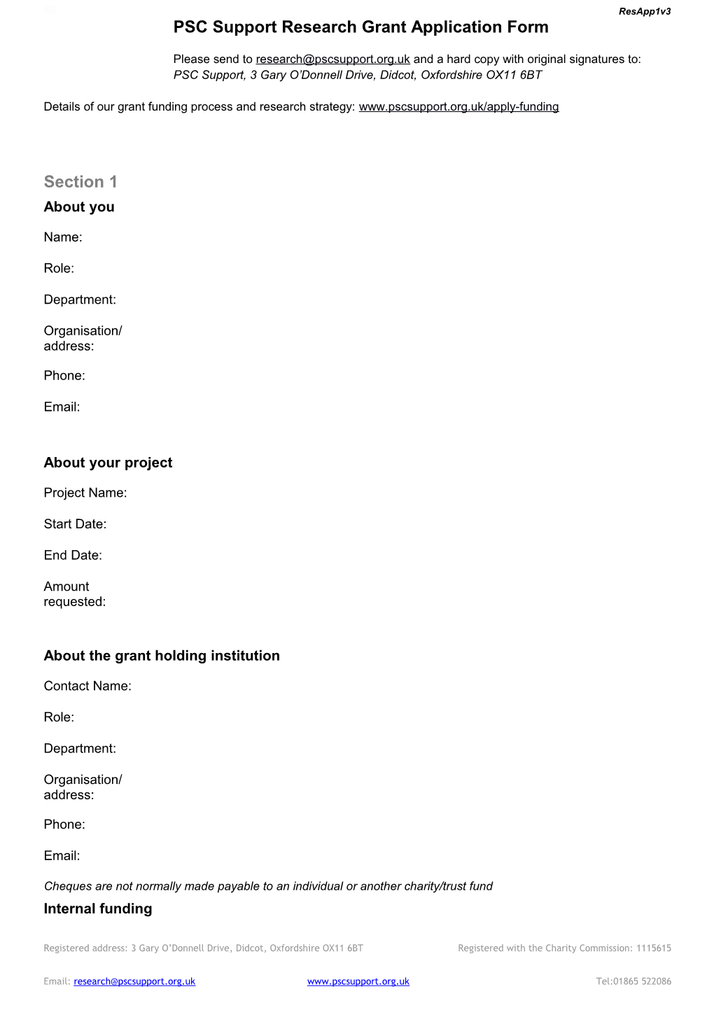 PSC Support Research Grant Application Form Page 2 s1