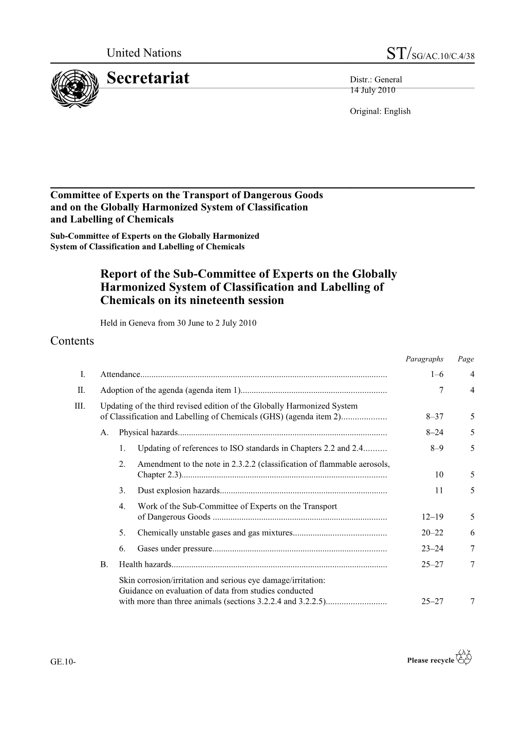 Committee of Experts on the Transport of Dangerous Goods and on the Globally Harmonized