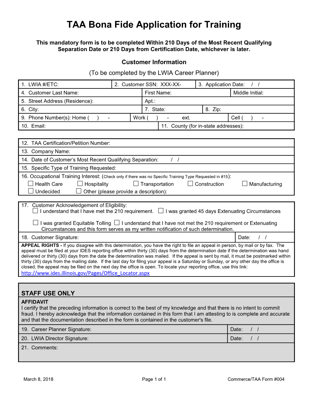 Form #004 - TAA Bona Fide Application for Training (MS Word)