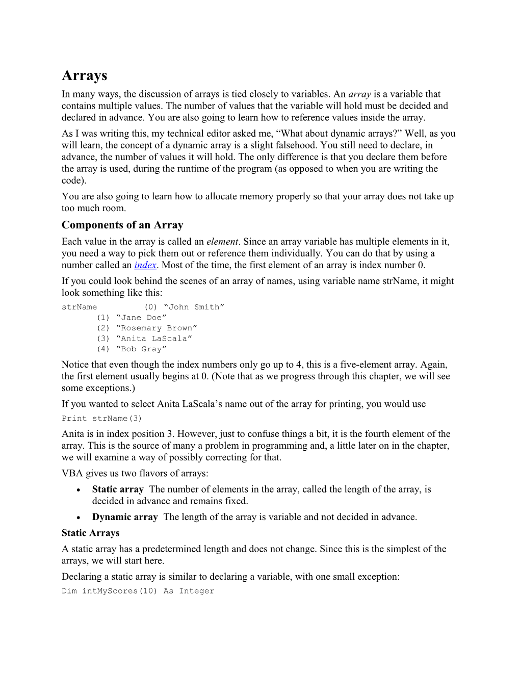 Components of an Array