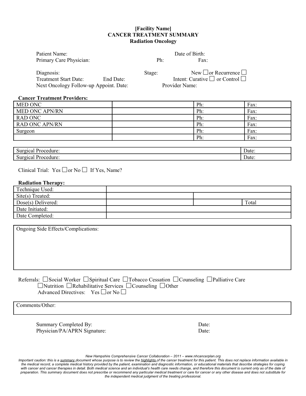 Cancer Treatment Summary