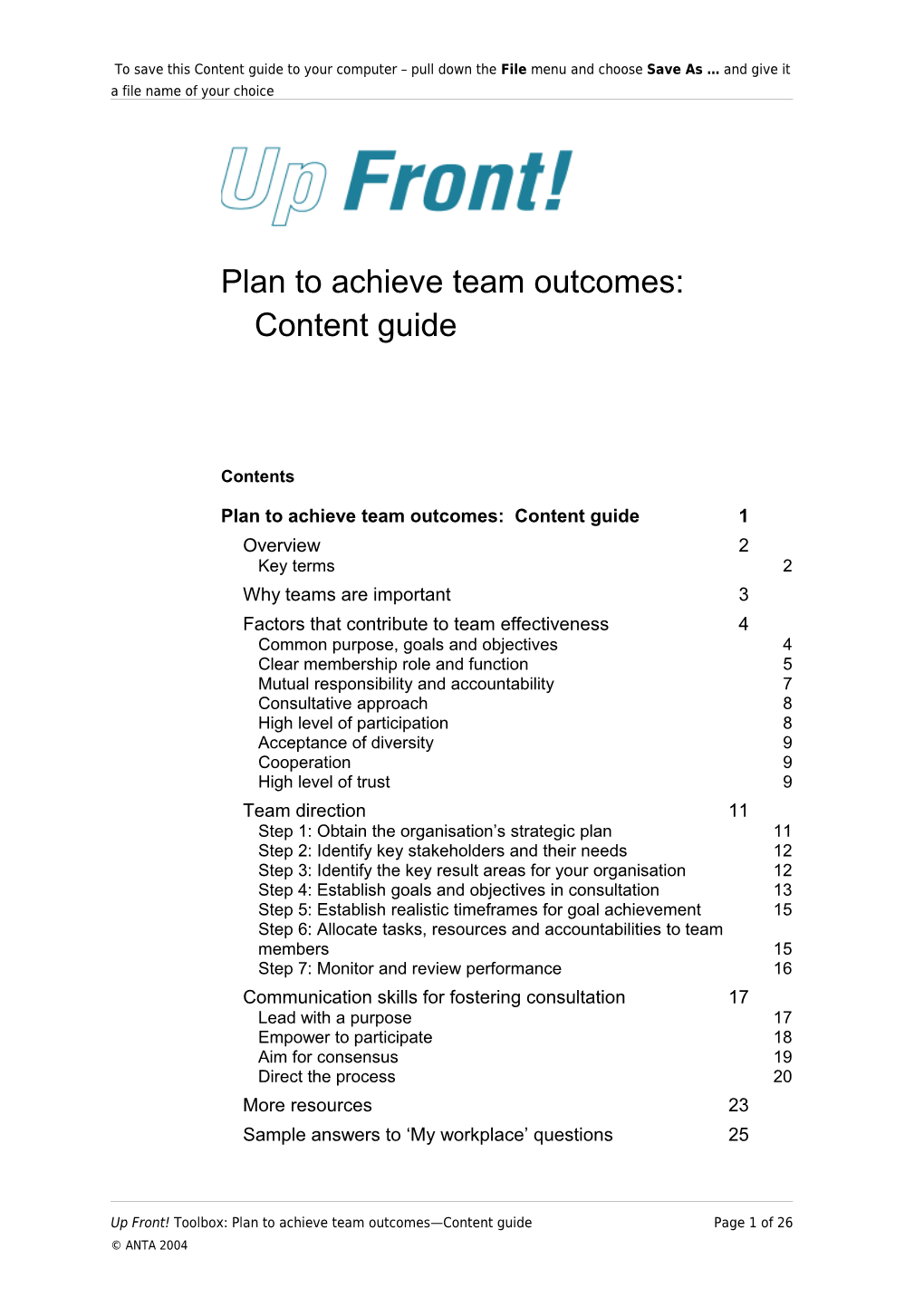 Plan to Achieve Team Outcomes Content Guide