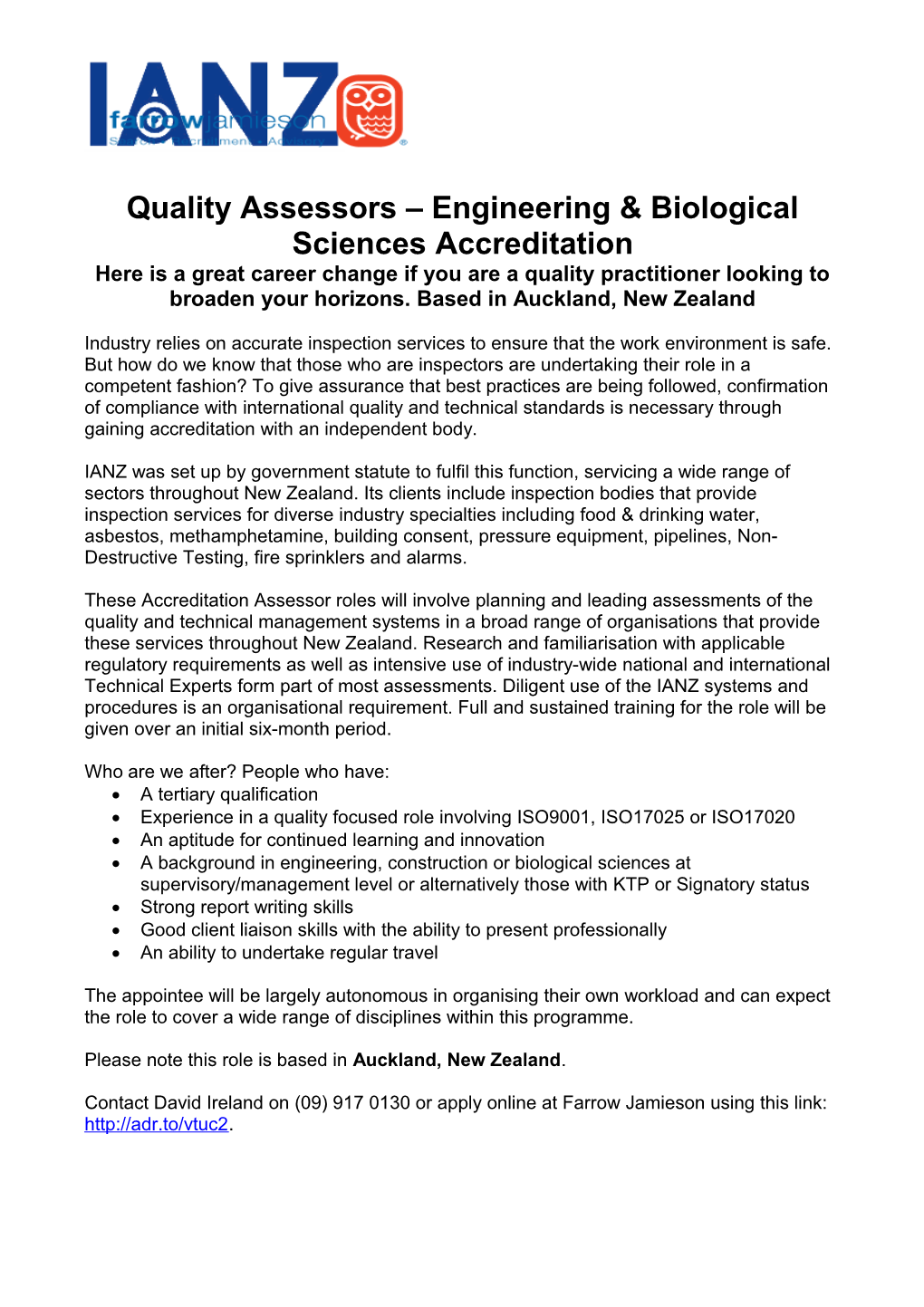 Quality Assessors Engineering & Biological Sciences Accreditation