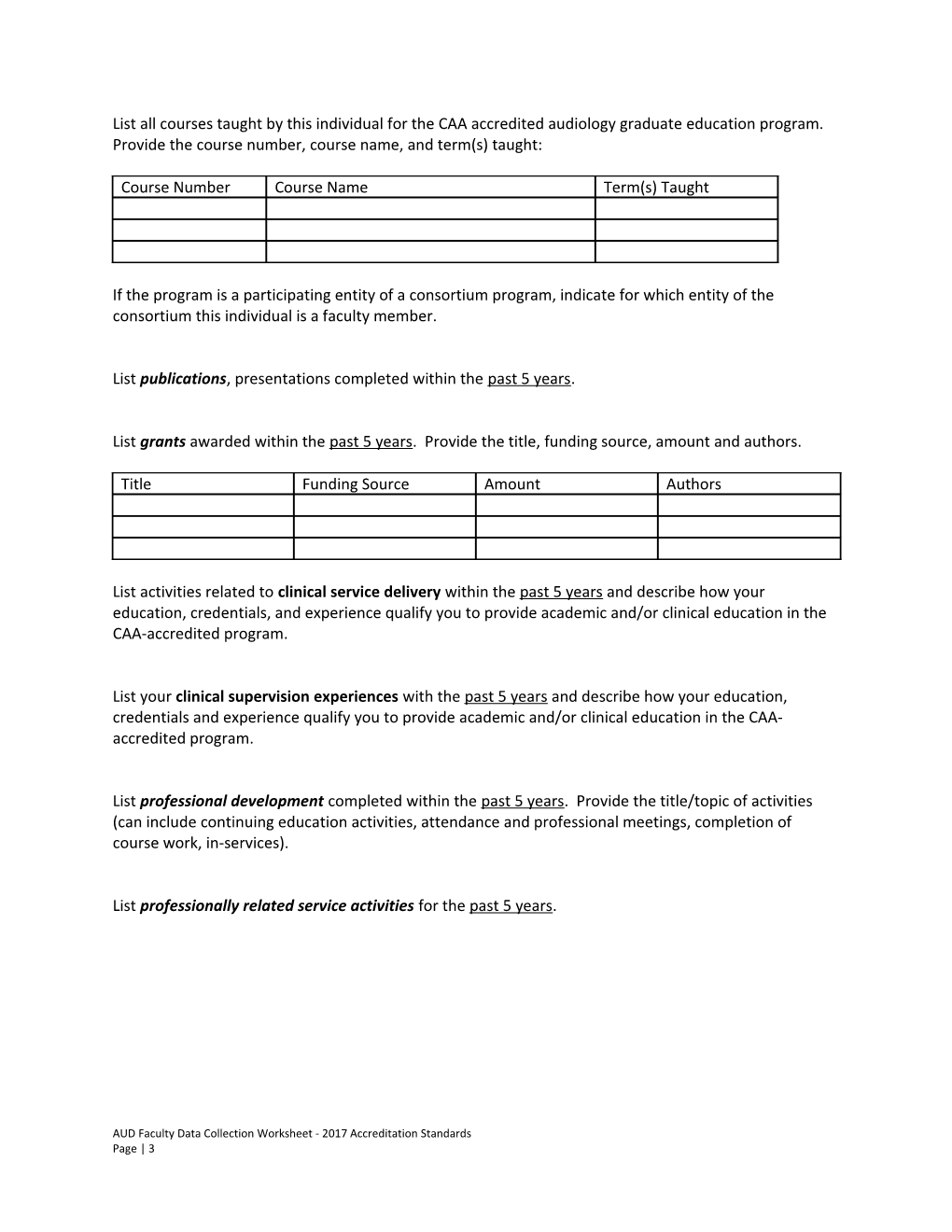 CAA Accreditation Application: Faculty Data Collection Worksheet s1