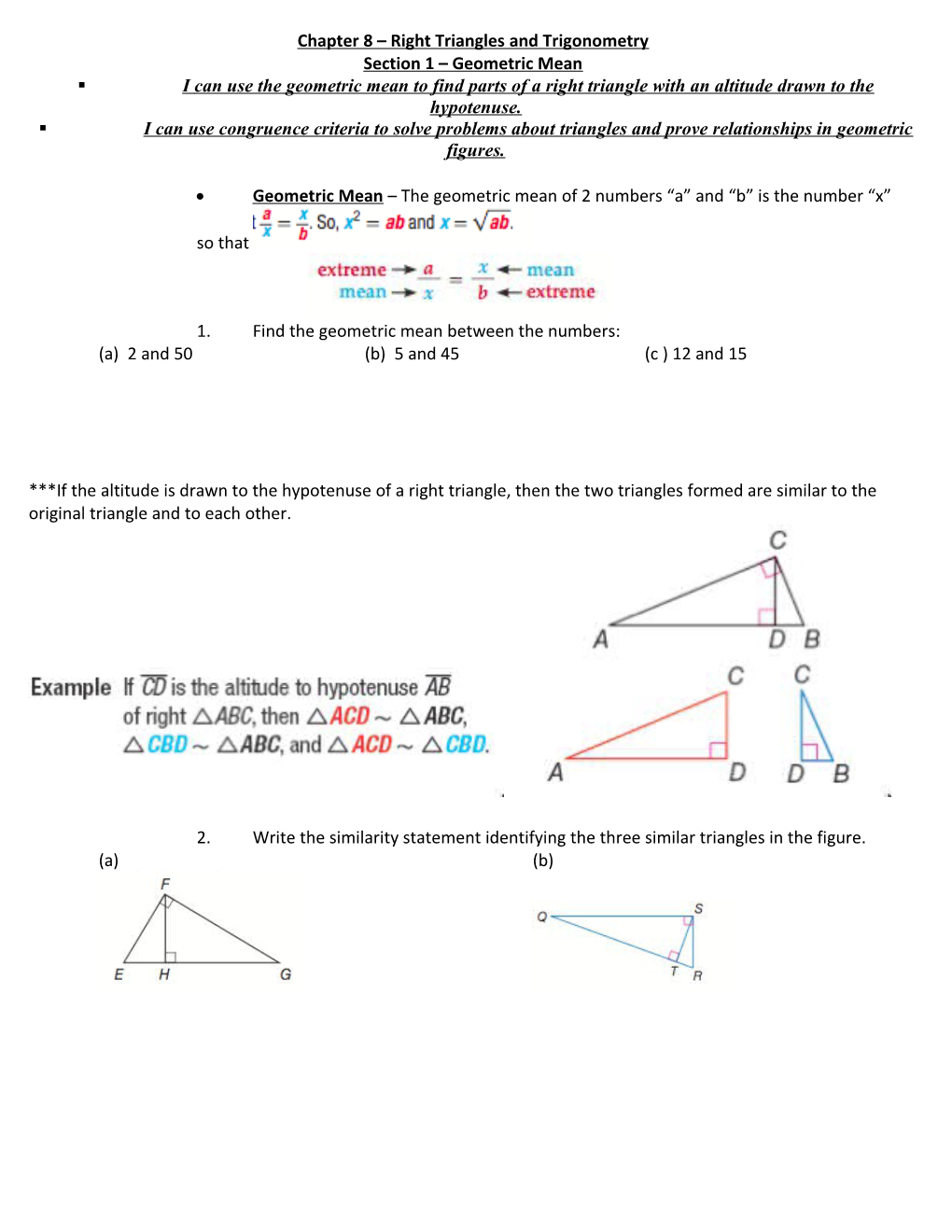 Chapter 8 Right Triangles and Trigonometry