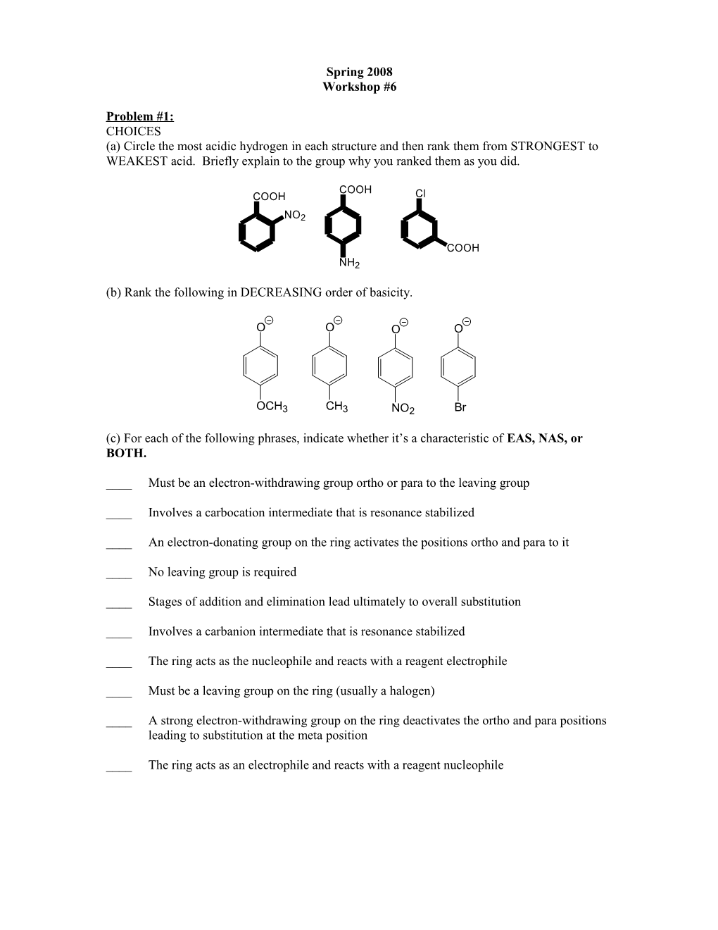 (C) for Each of the Following Phrases, Indicate Whether It S a Characteristic of EAS, NAS