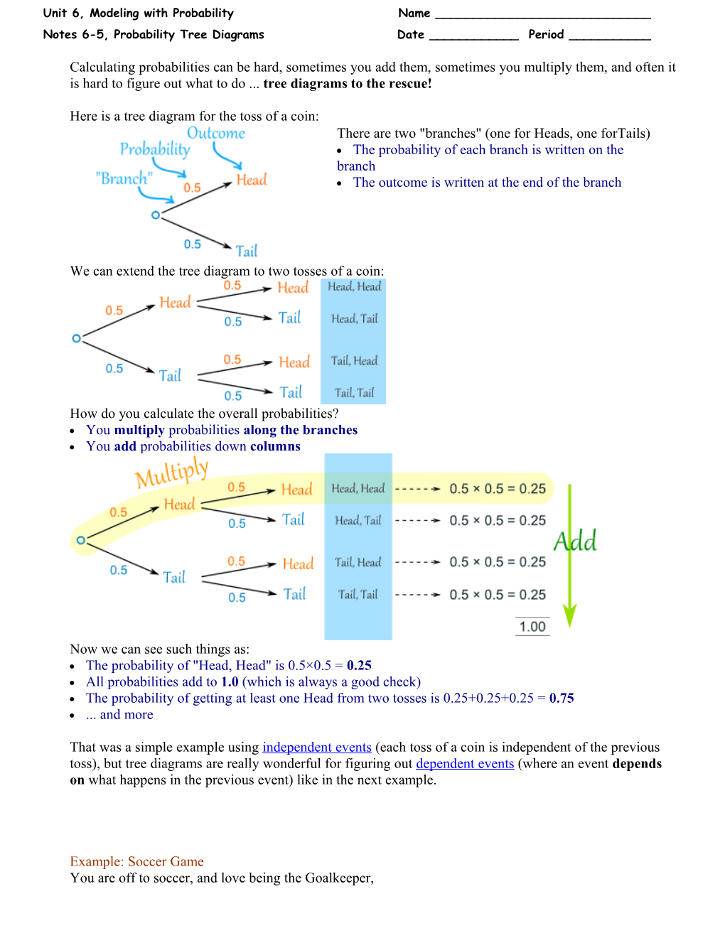 Notes 6-5 Probability Tree Diagrams
